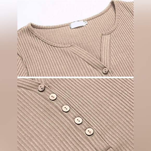 Tobrief Women's Small Henley Shirt Long Sleeve Ribbed Button Down Knit Top - Picture 3 of 5